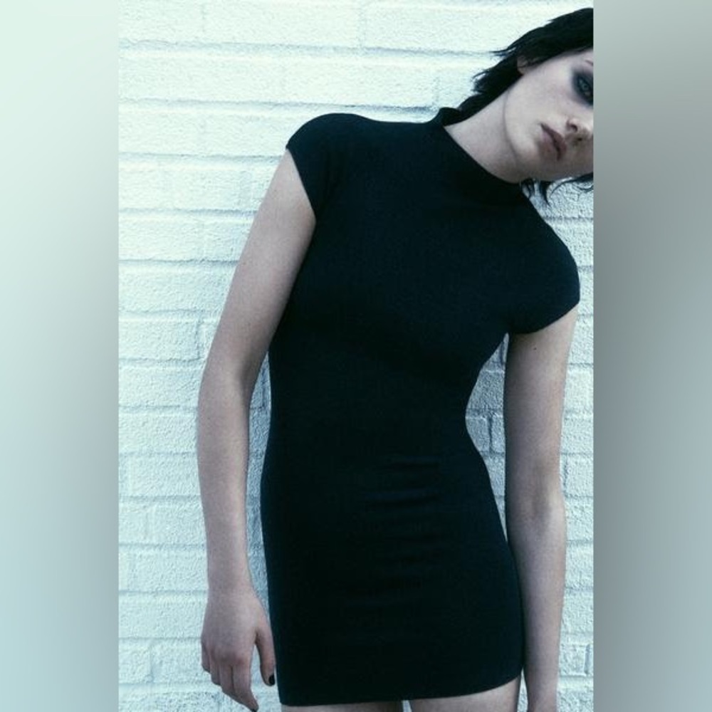 ZARA Black Mock Neck Mini Knit Dress - Size M